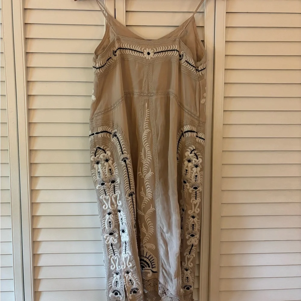 Maeve Beige Embroidered Slip Dress - Picture 10 of 13